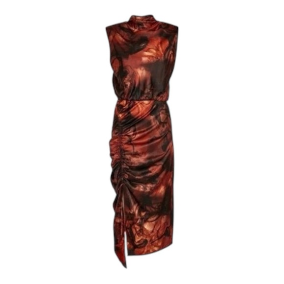 All Saints Isa Midi Dress - Sleeveless Silk Deep Rust Red Claudia Print - Size 2 - Picture 11 of 14